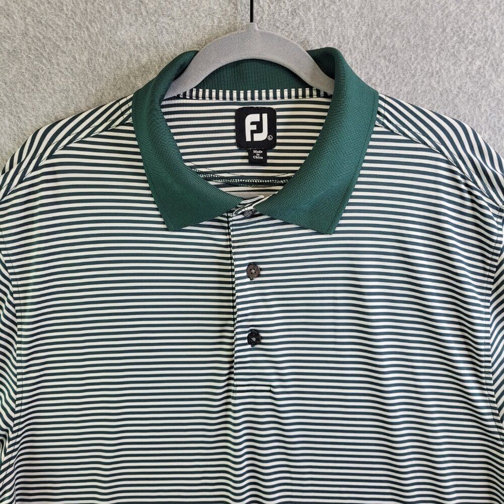 Footjoy Shirt Mens L Green Striped Golf Performance Polo Stretchy FJ Office